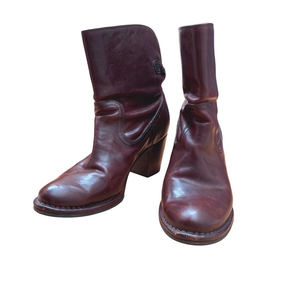 Frye‎ Women's Leather Ankle Boots Booties Block Heel Size 9M Brown - Picture 3 of 12